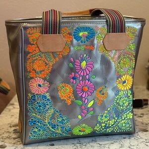 Consuela Kylie Classic tote, metallic Multicolor Floral Embroidery